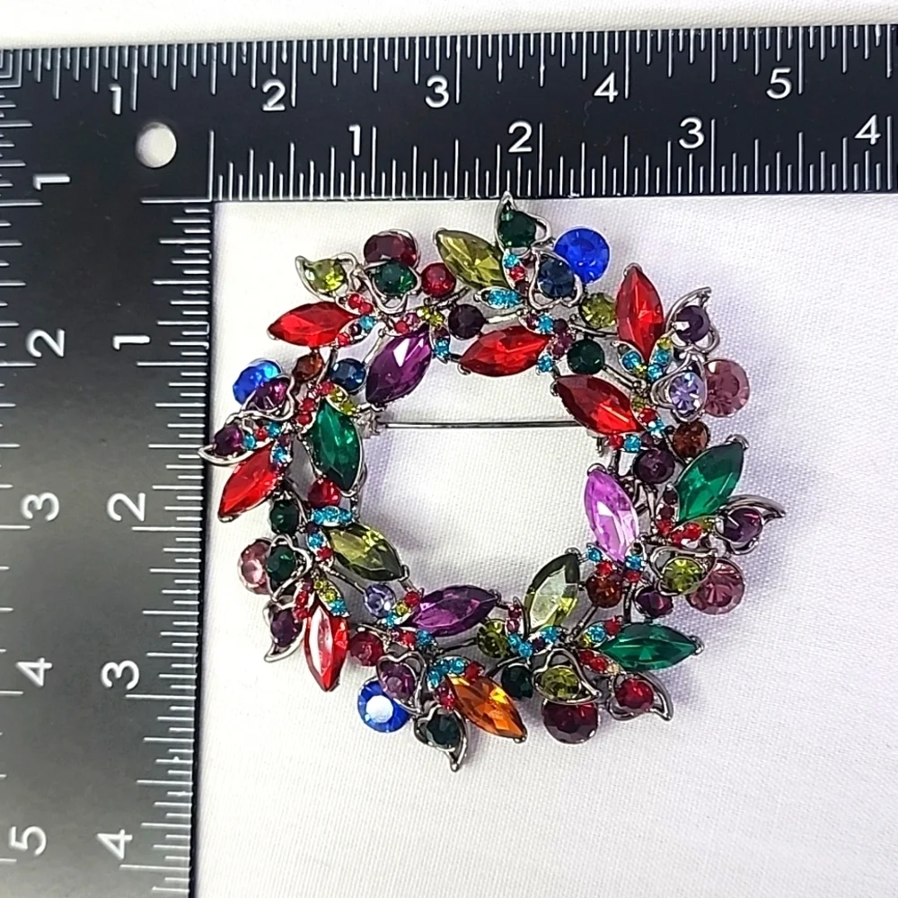 Large Statement Silver with Multi Color Crystal Stones Pin Brooch / Pendant New